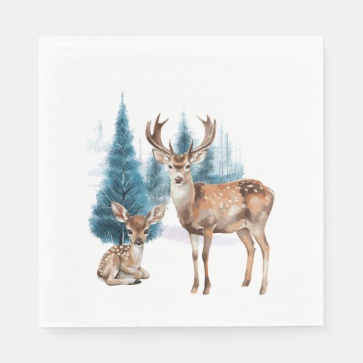 Deer and doe with snowy pine tree servet (Voorkant)