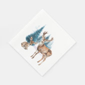 Deer and doe with snowy pine tree servet (Hoek)