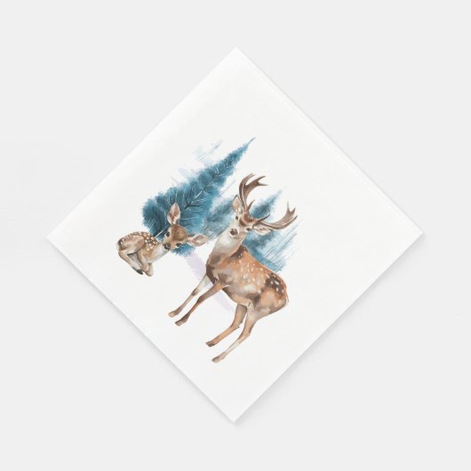 Deer and doe with snowy pine tree servet (Hoek)