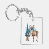 Deer and doe with snowy pine tree sleutelhanger (Voorkant Links)