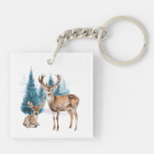 Deer and doe with snowy pine tree sleutelhanger (Achterkant)