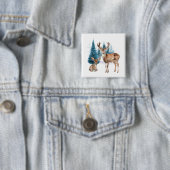 Deer and doe with snowy pine tree vierkante button 5,1 cm (In situ)