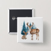 Deer and doe with snowy pine tree vierkante button 5,1 cm (Voorkant /achterkant)