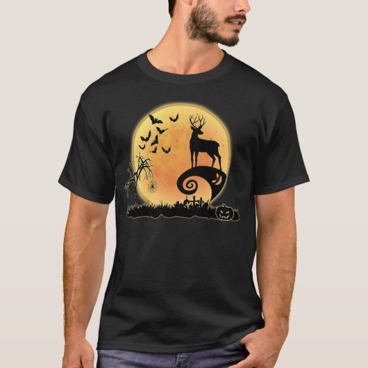 Deer And Moon Scary Animals Funny Halloween Costum T-shirt (Voorkant)
