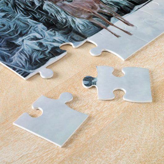 Deer and Snow Winter Trees Puzzle Legpuzzel (Zijkant)