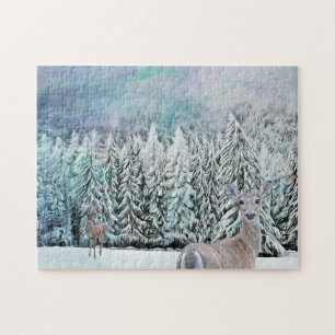 Deer and Snow Winter Trees Puzzle Legpuzzel
