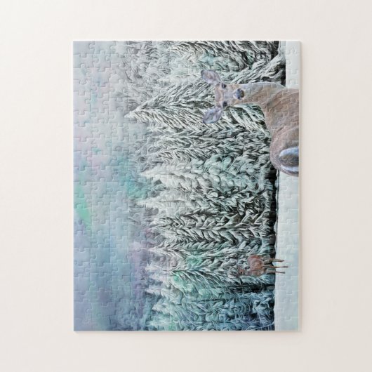 Deer and Snow Winter Trees Puzzle Legpuzzel (Verticaal)
