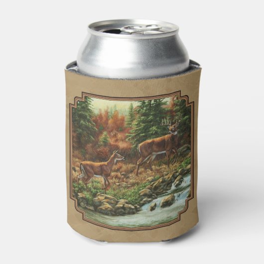 Deer and Stream Waterfall Tan Blikjeskoeler (Blikje Voorkant)