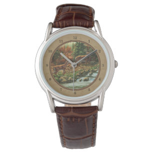 Deer and Stream Waterfall Tan Horloge
