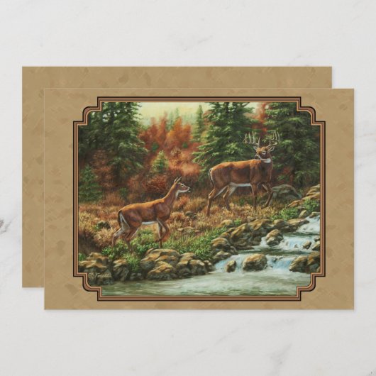 Deer and Stream Waterfall Tan Kaart (Voorkant / Achterkant)