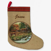 Deer and Stream Waterfall Tan Kleine Kerstsok (Voorkant)
