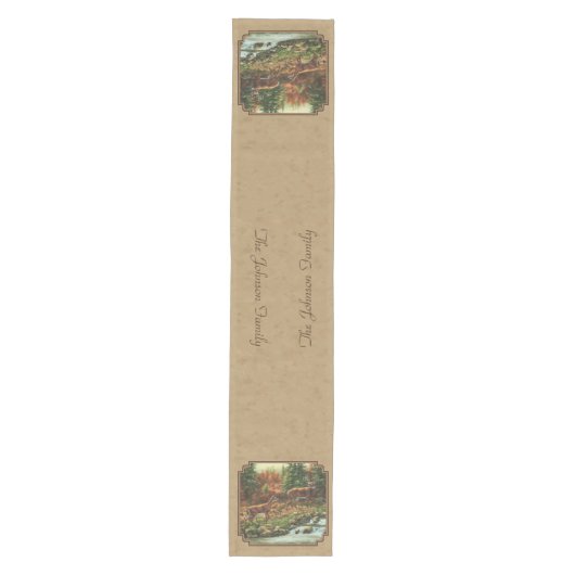 Deer and Stream Waterfall Tan Medium Tafelloper (Voorkant)