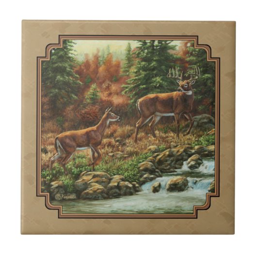 Deer and Stream Waterfall Tan Tegeltje (Voorkant)