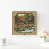Deer and Stream Waterfall Tan Vierkante Klok (Huis)