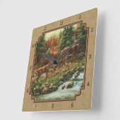 Deer and Stream Waterfall Tan Vierkante Klok (Hoek)