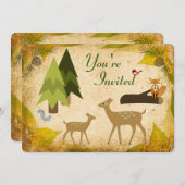 Deer and Woodland Animals 1e Birthday Invitation Kaart (Voorkant / Achterkant)