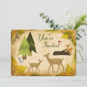 Deer and Woodland Animals 1e Birthday Invitation Kaart (Staand voorkant)
