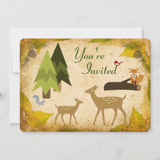 Deer and Woodland Animals 1e Birthday Invitation Kaart (Voorkant)