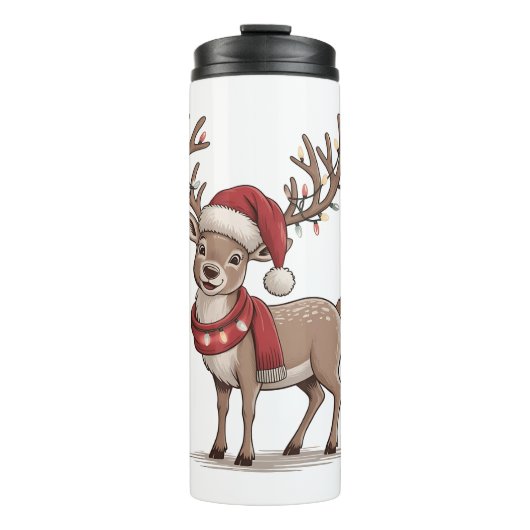 Deer Animal Christmas Deer Santa Hat Xmas  Thermosbeker (Voorkant)