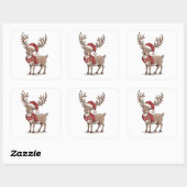 Deer Animal Christmas Deer Santa Hat Xmas Vierkante Sticker (Vel)