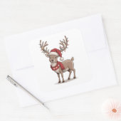 Deer Animal Christmas Deer Santa Hat Xmas Vierkante Sticker (Envelop)