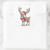 Deer Animal Christmas Deer Santa Hat Xmas Vierkante Sticker (Tas)