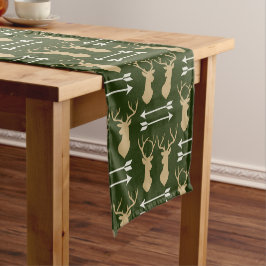 Deer Antler Arrow Forest Green Pattern Korte Tafelloper