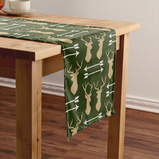 Deer Antler Arrow Forest Green Pattern Korte Tafelloper (Voorbeeld)