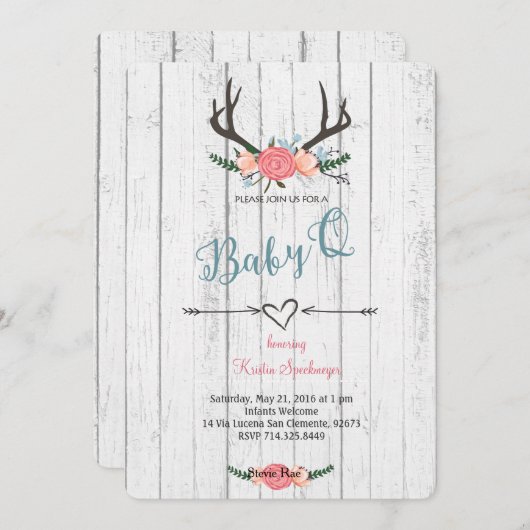 Deer Antler Baby Q Douche uitnodiging (Voorkant / Achterkant)