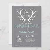 Deer Antler Baby shower Invitation Grey en Aqua Kaart (Voorkant)