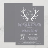 Deer Antler Baby shower Invitation Grijs en Paarse Kaart (Voorkant / Achterkant)
