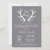 Deer Antler Baby shower Invitation Grijs en Roze Kaart (Voorkant)