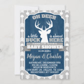 Deer Antler Baby shower Invitation Navy Gray Kaart (Voorkant)