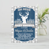 Deer Antler Baby shower Invitation Navy Gray Kaart (Staand voorkant)
