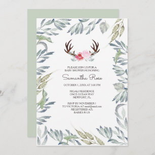 DEER ANTLER Baby shower Invite - Girl Kaart