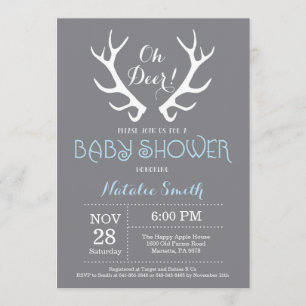 Deer Antler Baby shower Uitnodiging grijs en blauw