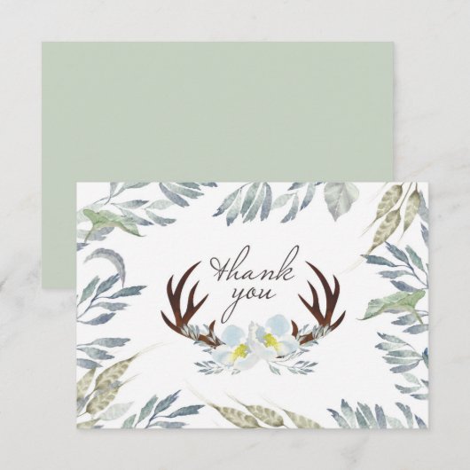 Deer Antler Blue Shower - Hartelijk dank Bedankkaart (Voorkant / Achterkant)