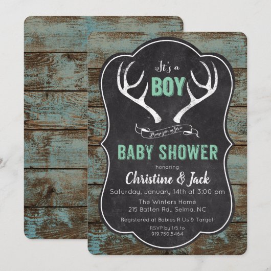 Deer Antler Boy Baby shower Kaart