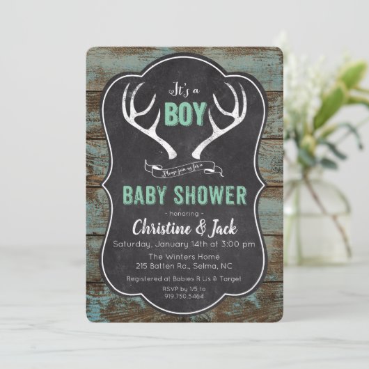 Deer Antler Boy Baby shower Kaart (Staand voorkant)