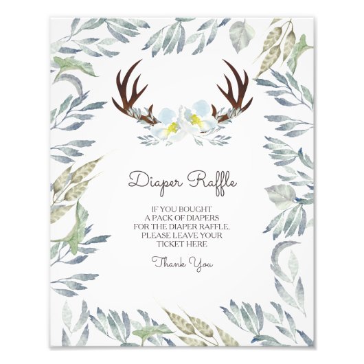 Deer Antler Boy Diaper Raffle Sign Foto Afdruk (Voorkant)