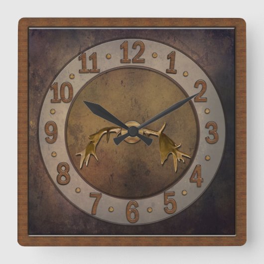 Deer Antler Clock - Man Cave Vierkante Klok (Voorkant)
