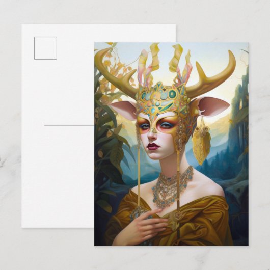 Deer Antler Crown Mask Fantasy Art Briefkaart (Voorkant / Achterkant)