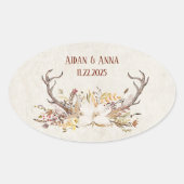 Deer antler en trouwbloemen ovale sticker (Voorkant)