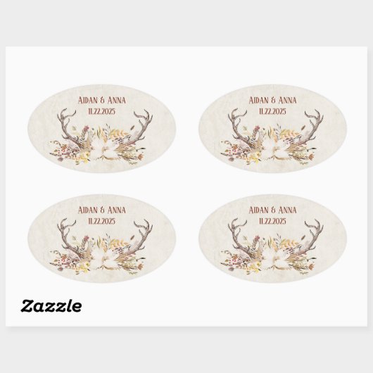 Deer antler en trouwbloemen ovale sticker (Vel)