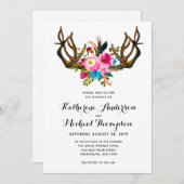 Deer Antler Floral Wedding Invitation Kaart (Voorkant / Achterkant)