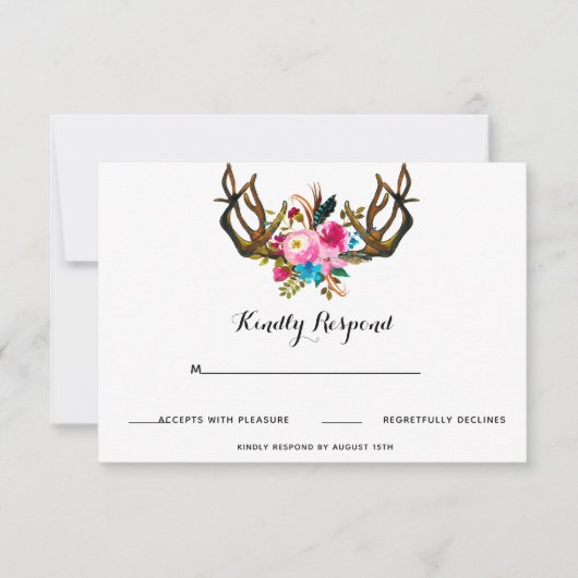 Deer Antler Floral Wedding Response Card Kaart (Voorkant)