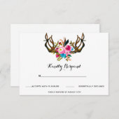 Deer Antler Floral Wedding Response Card Kaart (Voorkant / Achterkant)