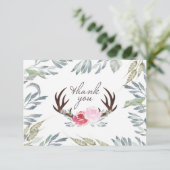 Deer Antler Girl Baby shower Dank je wel Bedankkaart (Staand voorkant)