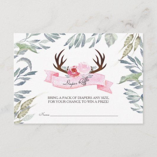 Deer Antler Girl Baby shower Diaper Raffle Informatiekaartje (Voorkant)