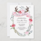 DEER ANTLER Girl Baby shower Invite Kaart (Voorkant)